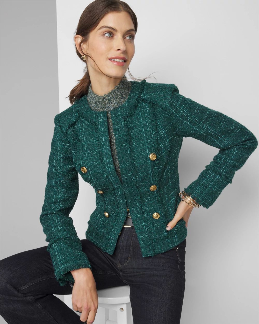 White house black market green jacket 2025